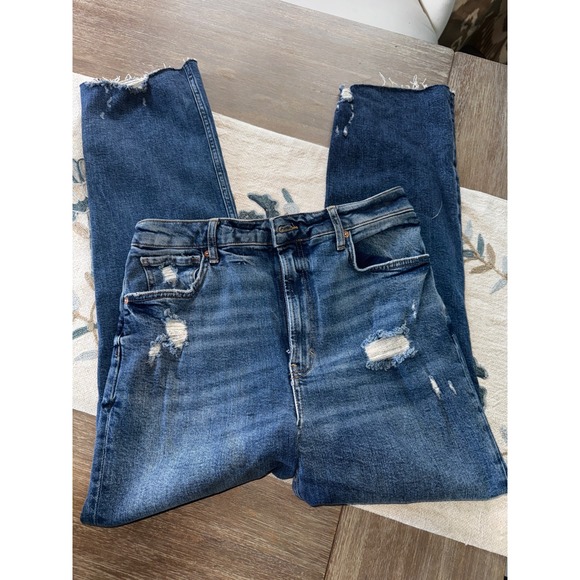 We The Free 31 Distressed High Rise Straight Leg Jeans Blue Denim - Picture 3 of 10